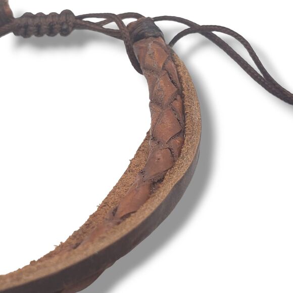 Multiple Strap Brown Leather  Bracelet Adjustable Stackable Unisex - Picture 4 of 10